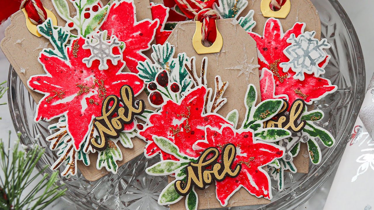 Distress Watercolor Stamping for Floral Christmas Tags! Plus Tim Holtz and Simon Says Stamp SURPRISE