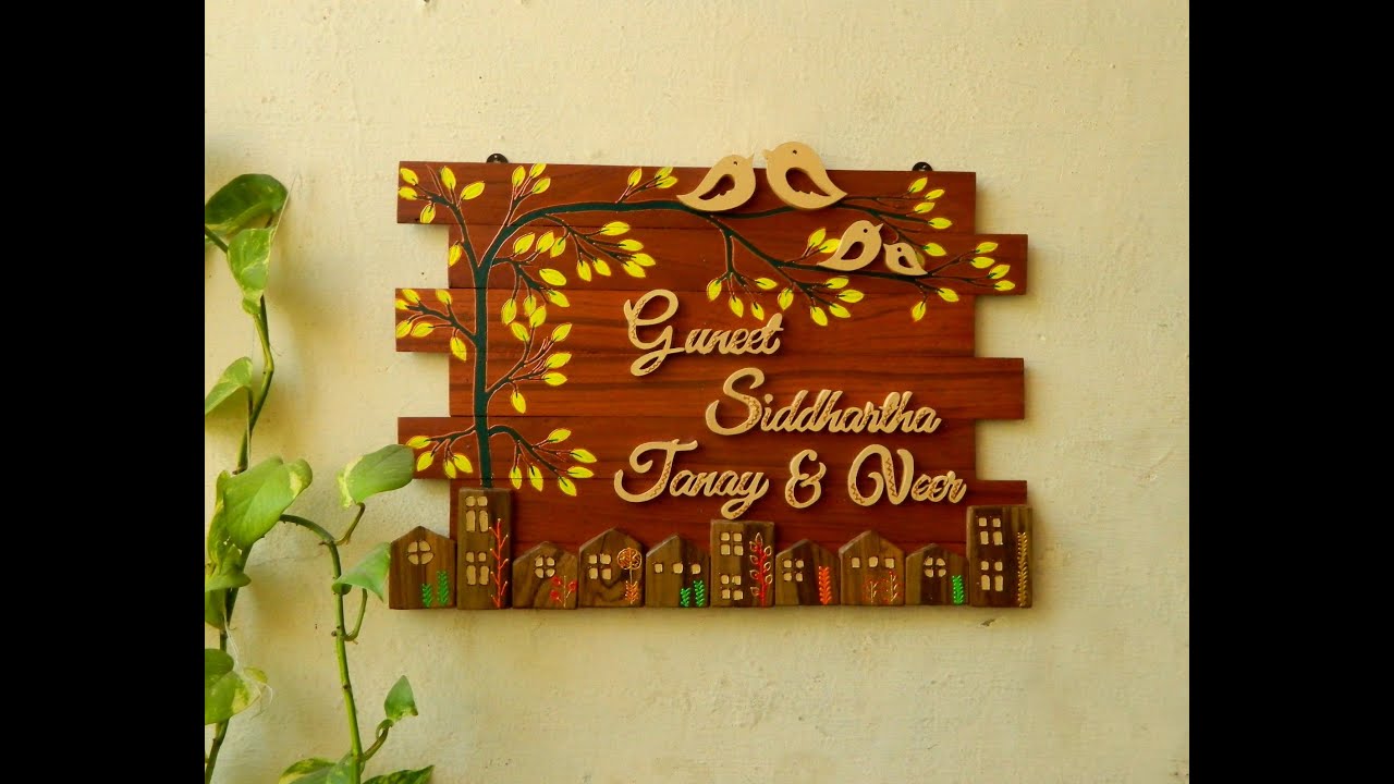 How to make wooden nameplate |Easy door nameplate for beginners| handcrafted DIY | best out of waste