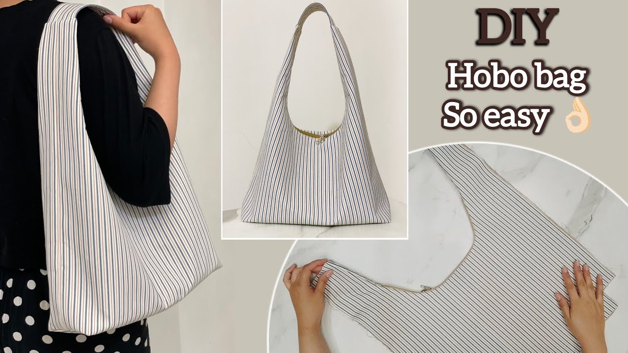 How to Make A Zipper Shoulder _ Beginners sewing project _ Pinterest HoBo Bag / آموزش کیف دوشی
