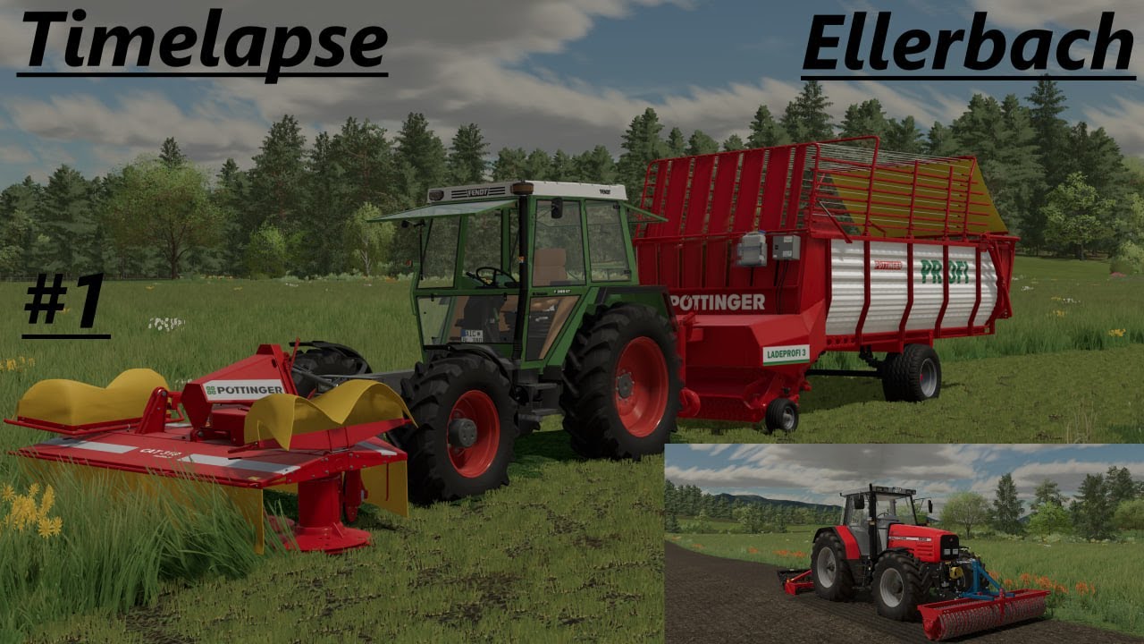 LS22 Timelapse Ellerbach #1 Eingrasen und Vorkreiseln!