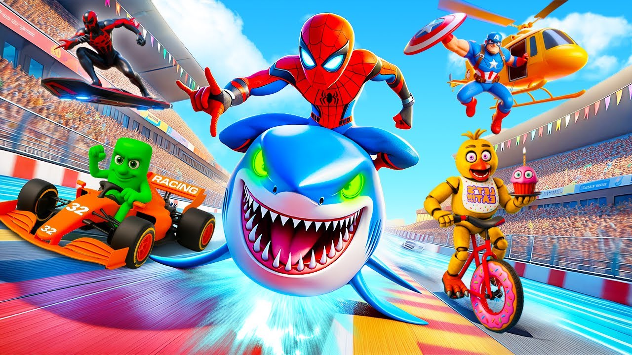 GTA 5 Spider-man Cartoon 💥FNAF, Captain & Tung Tung Sahur Join in Epic Stunt Racing  🏁