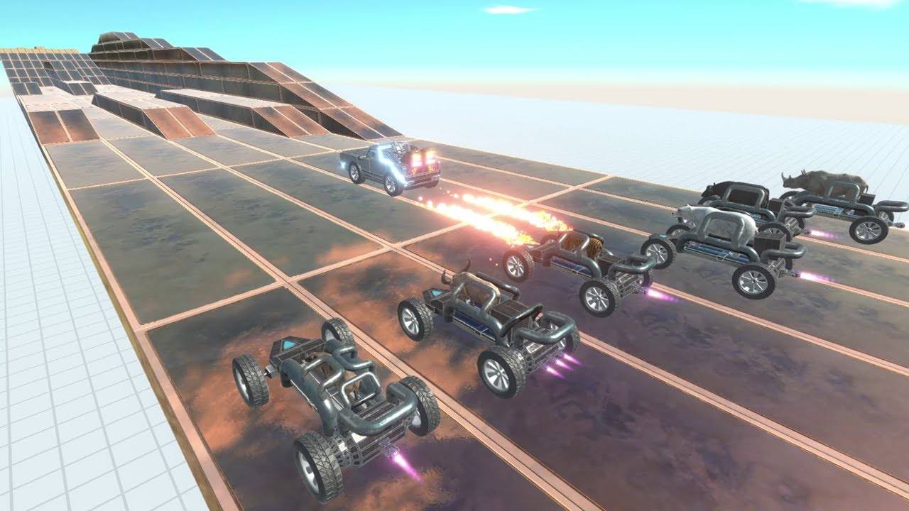DeLorean enters ARBS Kart Race. Straight up-down course! | Animal Revolt Battle Simulator