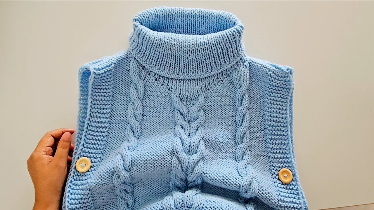 💖Poncho chaleco de trenzas para niños de 8 años tejido en dos agujas todo en crochet parte 1