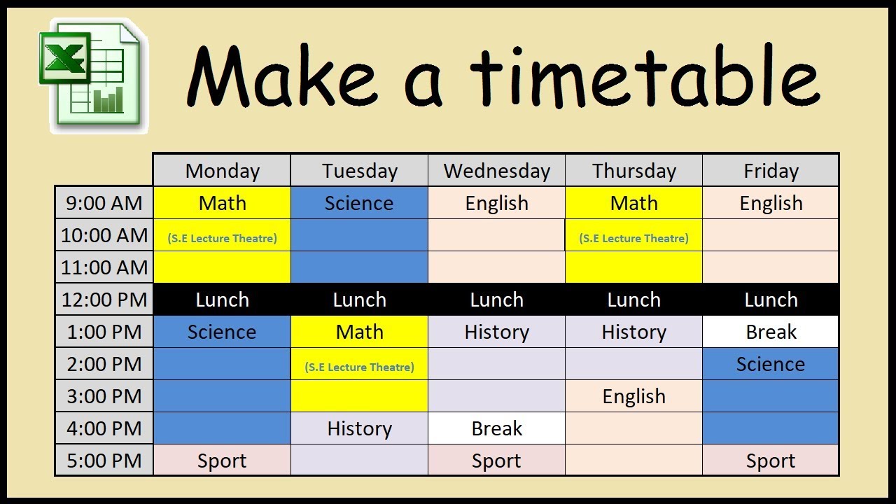 How to make a timetable in Excel