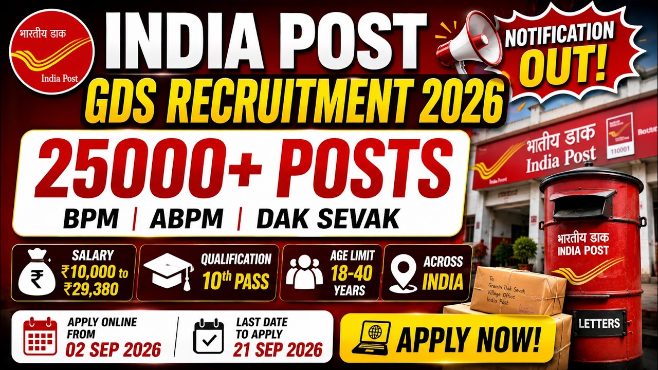 India Post GDS Recruitment 2026 🔥 25,000+ Vacancy | 10th Pass | No Exam GDS Recruitment