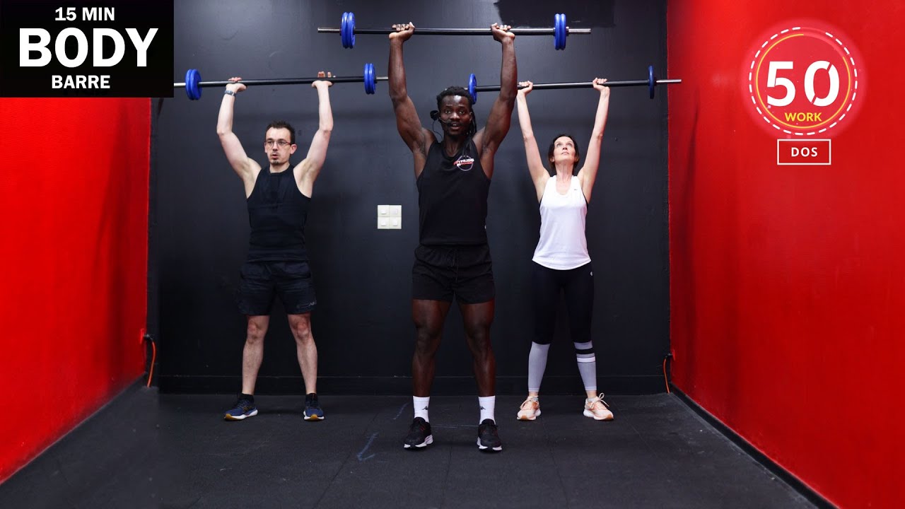 15 minutes d'entraînement avec la BARRE / BODY BARRE ( SQUATS - DOS - PECS )