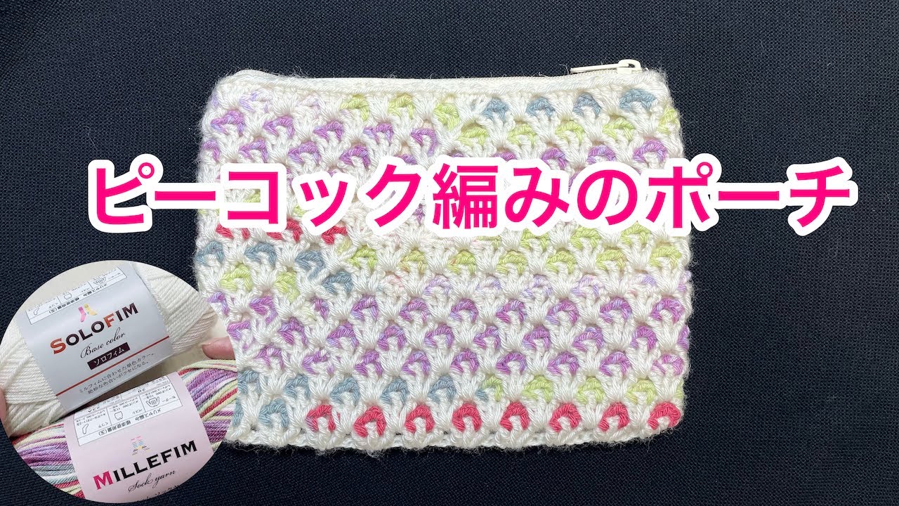 ピーコック編みのポーチ  100均インナーポーチを編みくるむよ！