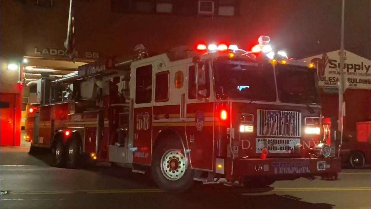 FDNY Engine 45 And Tower Ladder 58 Responding with Real Q2B Siren