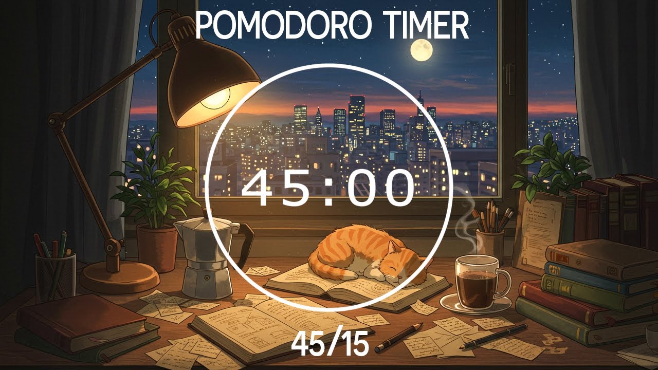 45/15 Pomodoro Timer | Deep Focus Lofi Music + Rain Sounds, Study & Work| 3 x 45 min | Day 5