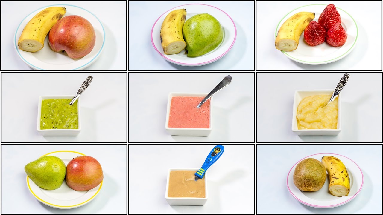 5 Fruit Puree Combinations for 6 months to 18 months old Babies | Homemade Baby Food Recipes Stage 2