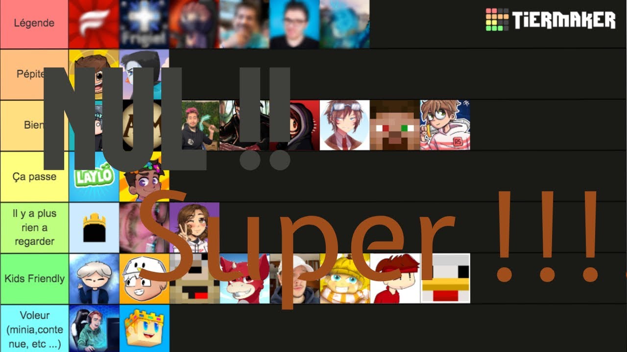 Tier List des Youtubers Minecraft Français