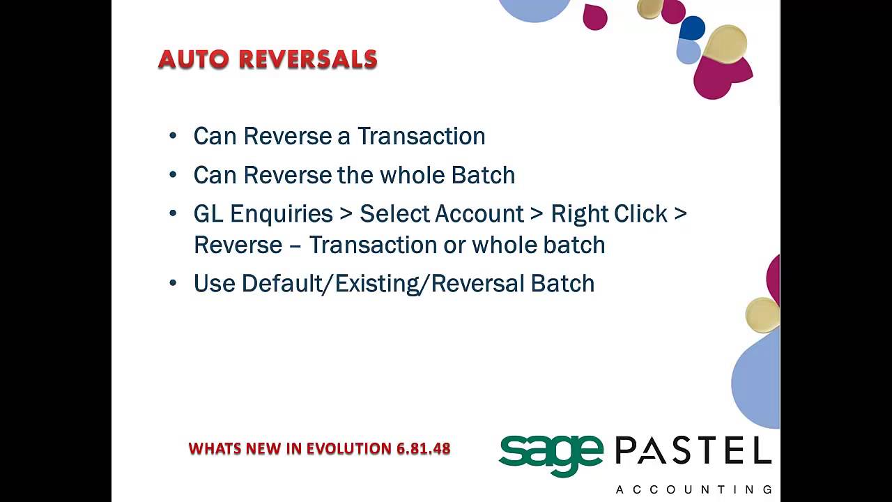 Sage Pastel Evolution: What's New in V6 81 - Auto Reversals