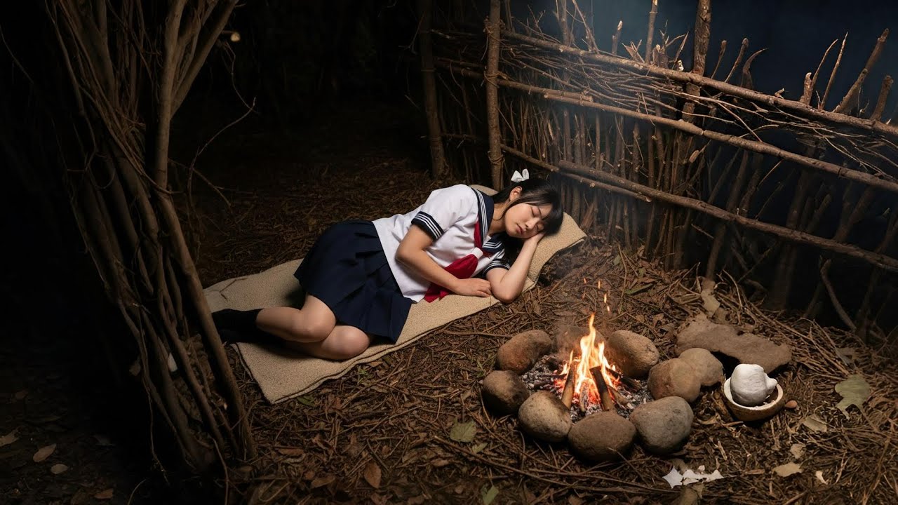 Part 2 - Cute Girl Alone Surviving In The Forest - Escape And Build A Shelter
