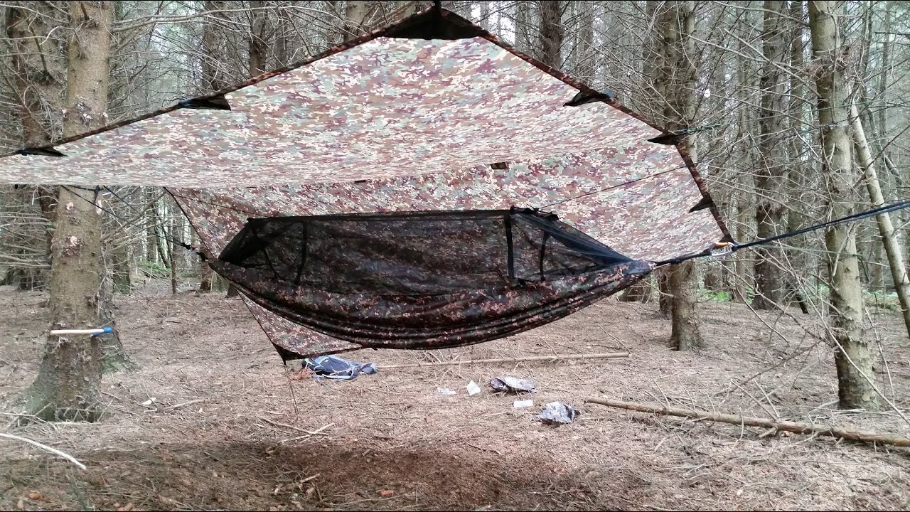 DD multicam hammock and 3x3 tarp setup