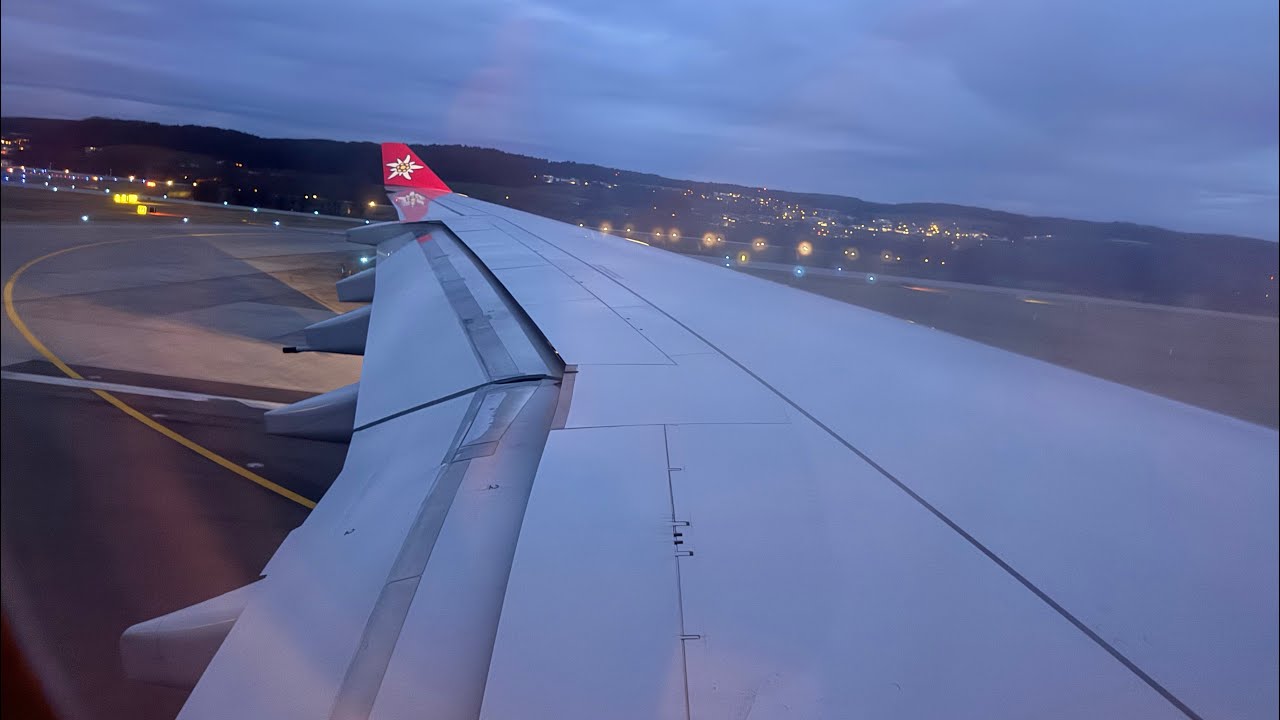 LONG TAKEOFF of the Edelweiss Air Airbus A340-300 at Zurich Airport