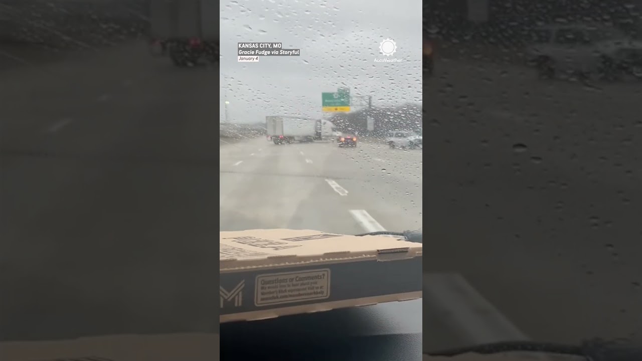 Tractor Trailer Slides on Ice, Jackknifes in Front of Car