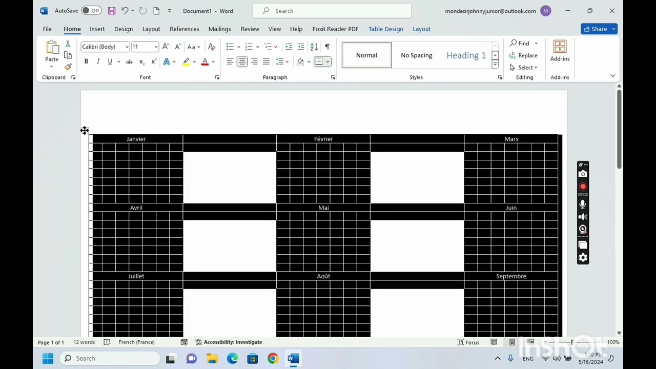 comment créer un calendrier professionnel sur Microsoft Office Word./ Partie 1