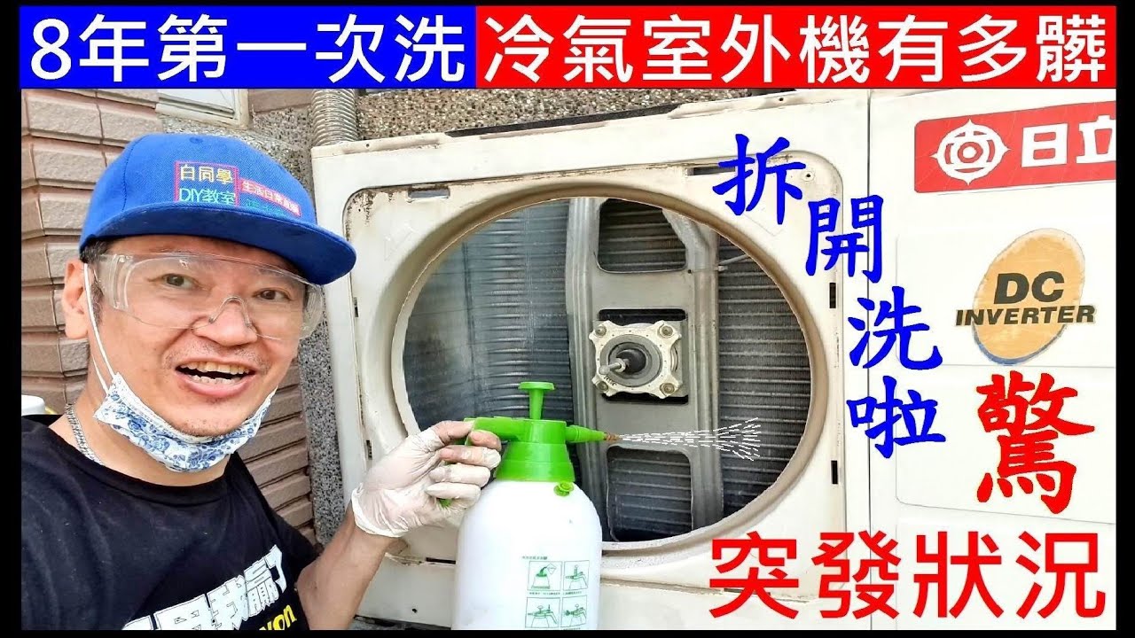 ８年第一次洗冷氣室外機有多髒【突發狀況嚇出一把冷汗】白同學冷氣室外機清洗 DIY Air conditioner outdoor unit cleaning