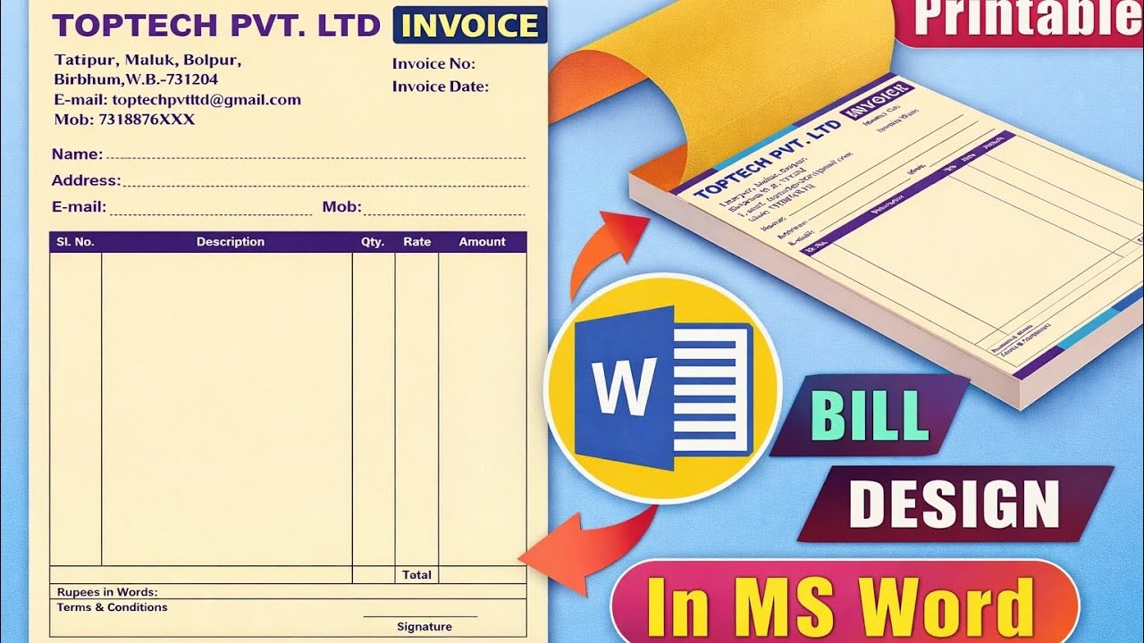 How To Make Bill Book In Ms word | Invoice in Ms word 