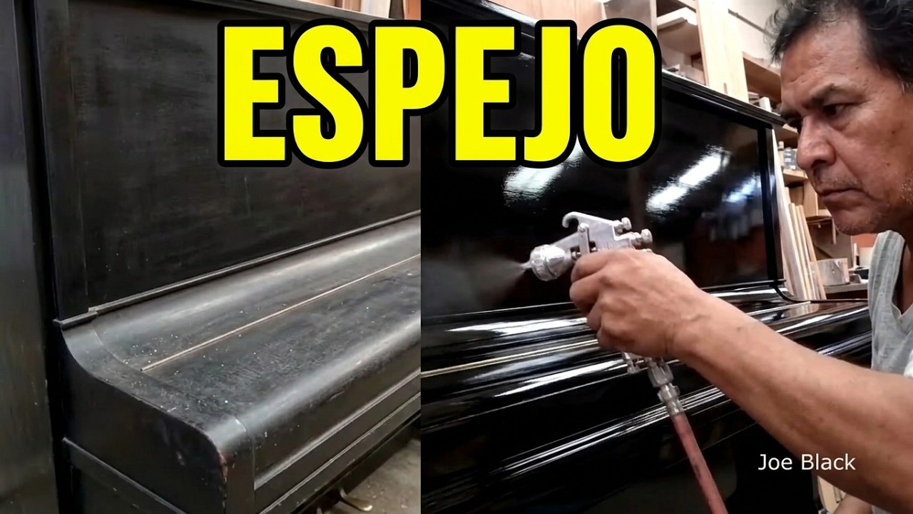Terminación de un Piano. Barniz Nitrocelulosa NL 1000 Nitro Laca Brillante.