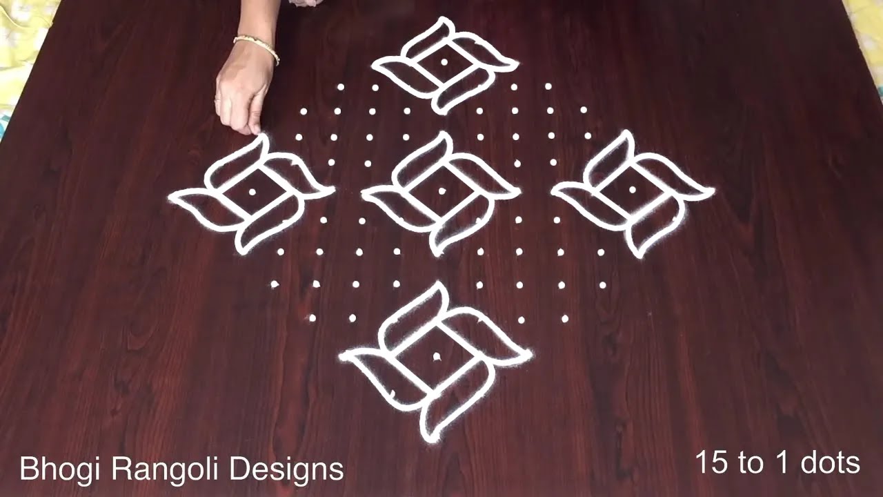 Bhogi Panduga Muggulu | Rangoli for Sankranti | 15 to 1 Pulli Kolam With Dots