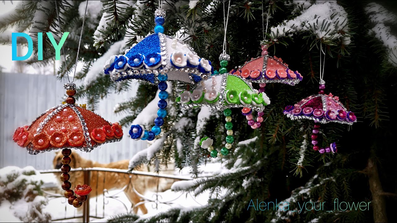 🎄Новогодняя игрушка  из фоамирана.☂️⛱️☔️Зонтики на ёлку