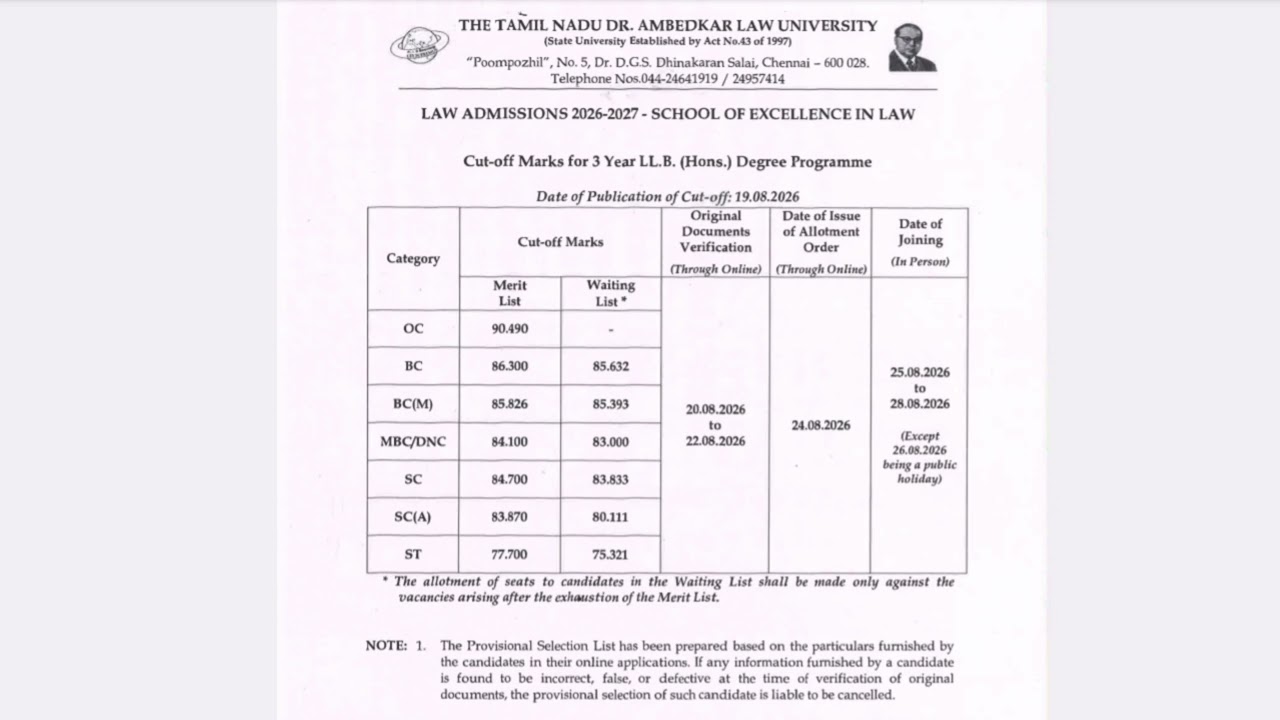 3 years Hons first round counseling is here 🥳🥳🥳 law admission update 2026 #tndalu #lawadmission2026