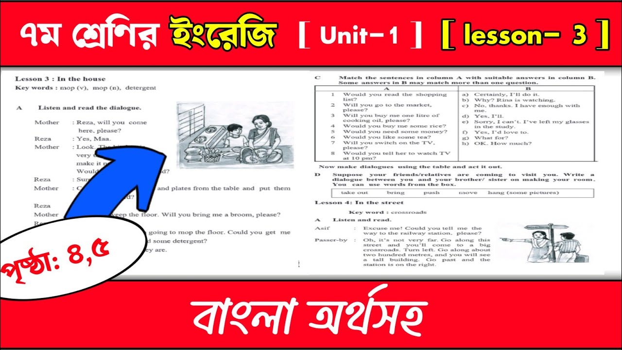 Class 7 english lesson 3 | In the house | ৭ম শ্রেণির ইংরেজি অর্থসহ | lesson- 3 | Page 4,5
