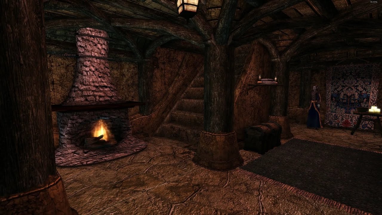 Elder Scrolls 3: Morrowind Ambience-Cozy Hearth inside the Mage's Guild (w/ fire, rain, and thunder)