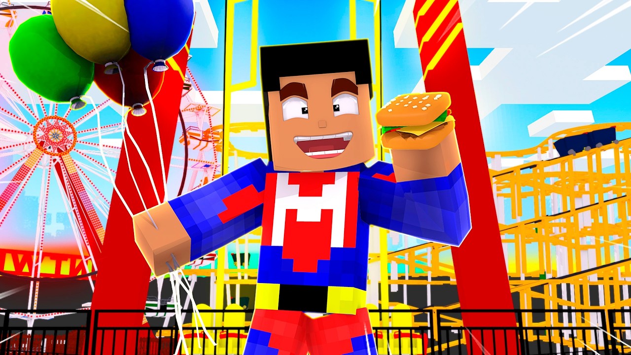 PAS&Eacute; 24 HORAS EN UN PARQUE DE ATRACCIONES EN MINECRAFT TROLL 😱🎡
