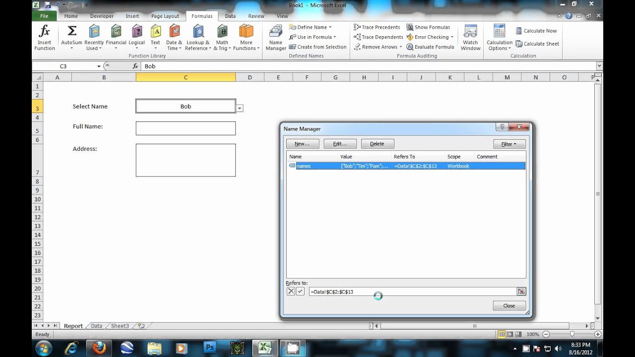 Change a Named Data Validation List In Excel 2010