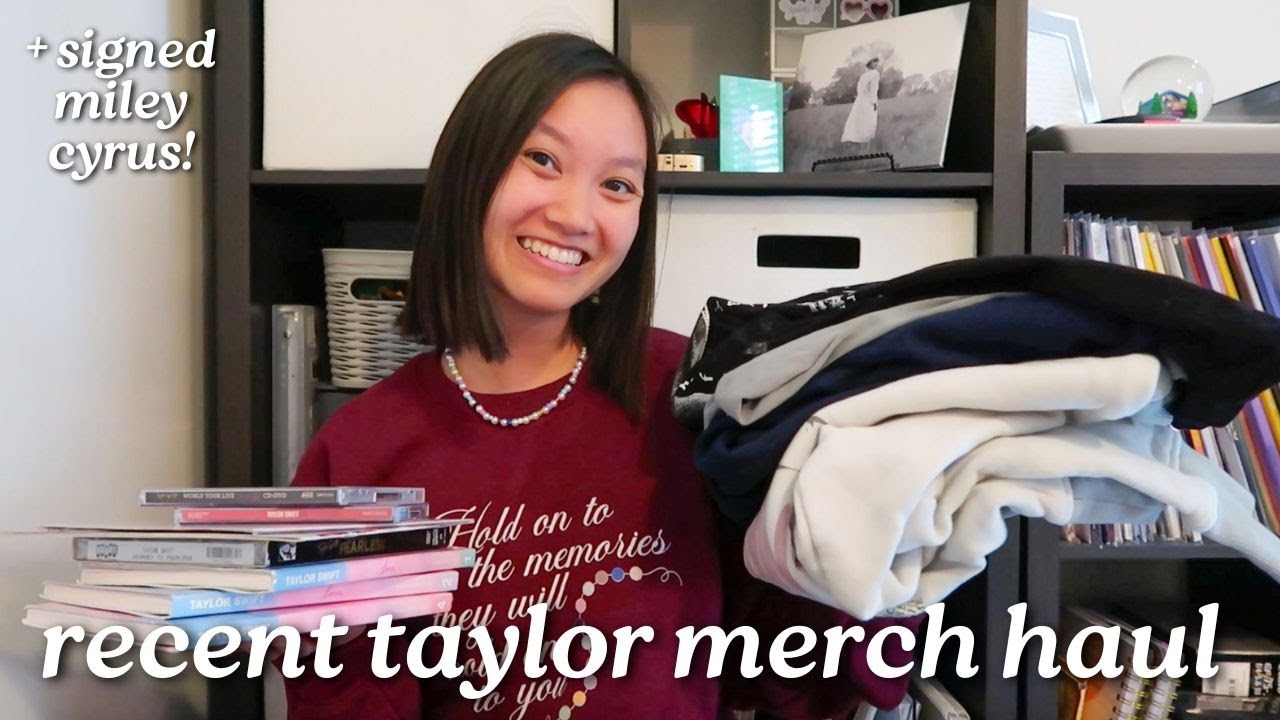 RECENT TAYLOR SWIFT MERCH HAUL + SIGNED MILEY CYRUS SOMETHING BEAUTIFUL | try-on haul + old merch