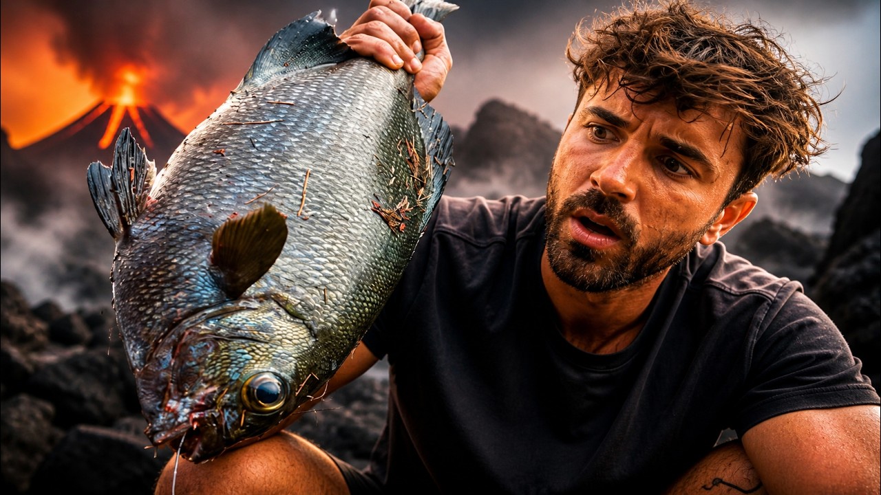 J'ai pêché ce gros poisson étrange au pied d'un volcan !