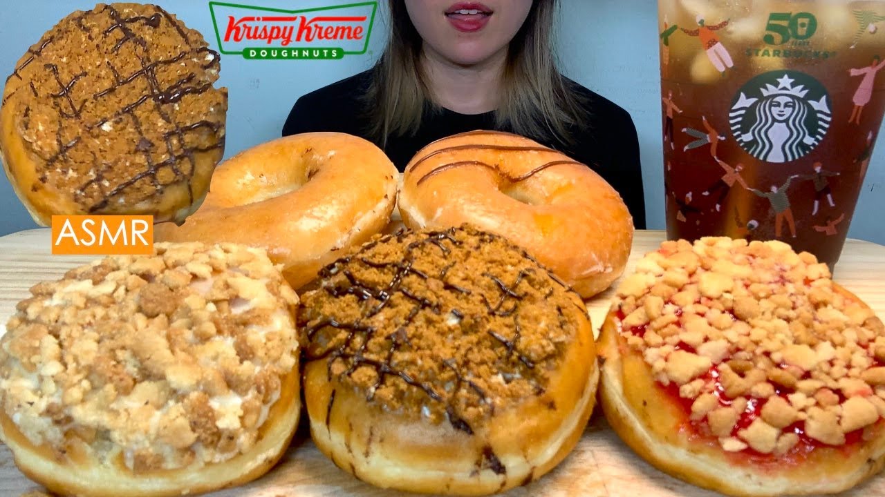ASMR KRISPY KREME DONUT MUKBANG Glazed, Chocolate, Strawberry, Peanut butter | Eating Sounds