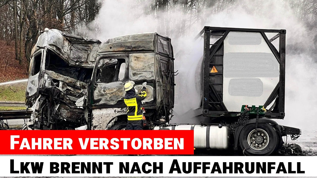A2 Gladbeck: Lkw brennt nach Auffahrunfall &ndash; Fahrer verstorben