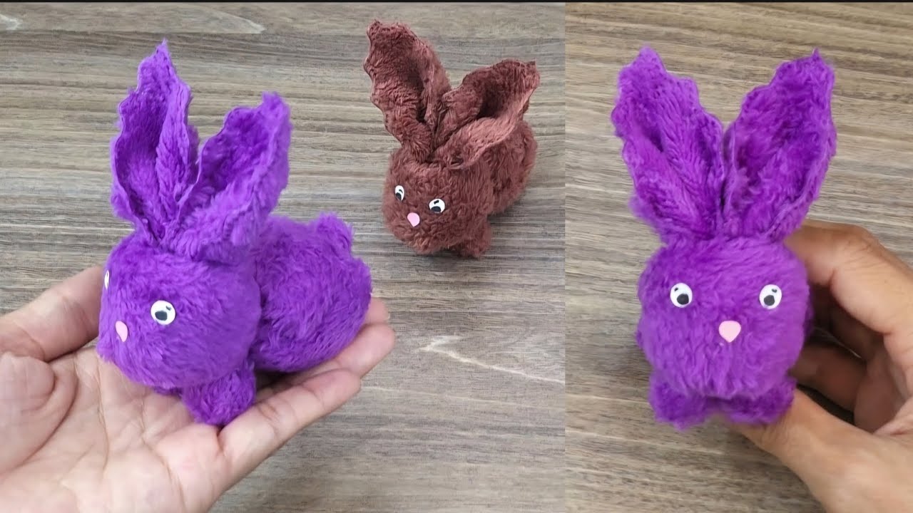 Cách xếp con thỏ bằng khăn vải.