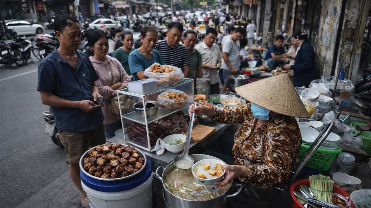 Xe cháo lòng dồi chiên 20k/tô vừa cập bến khách đã đông kín ở vỉa hè Sài Gòn
