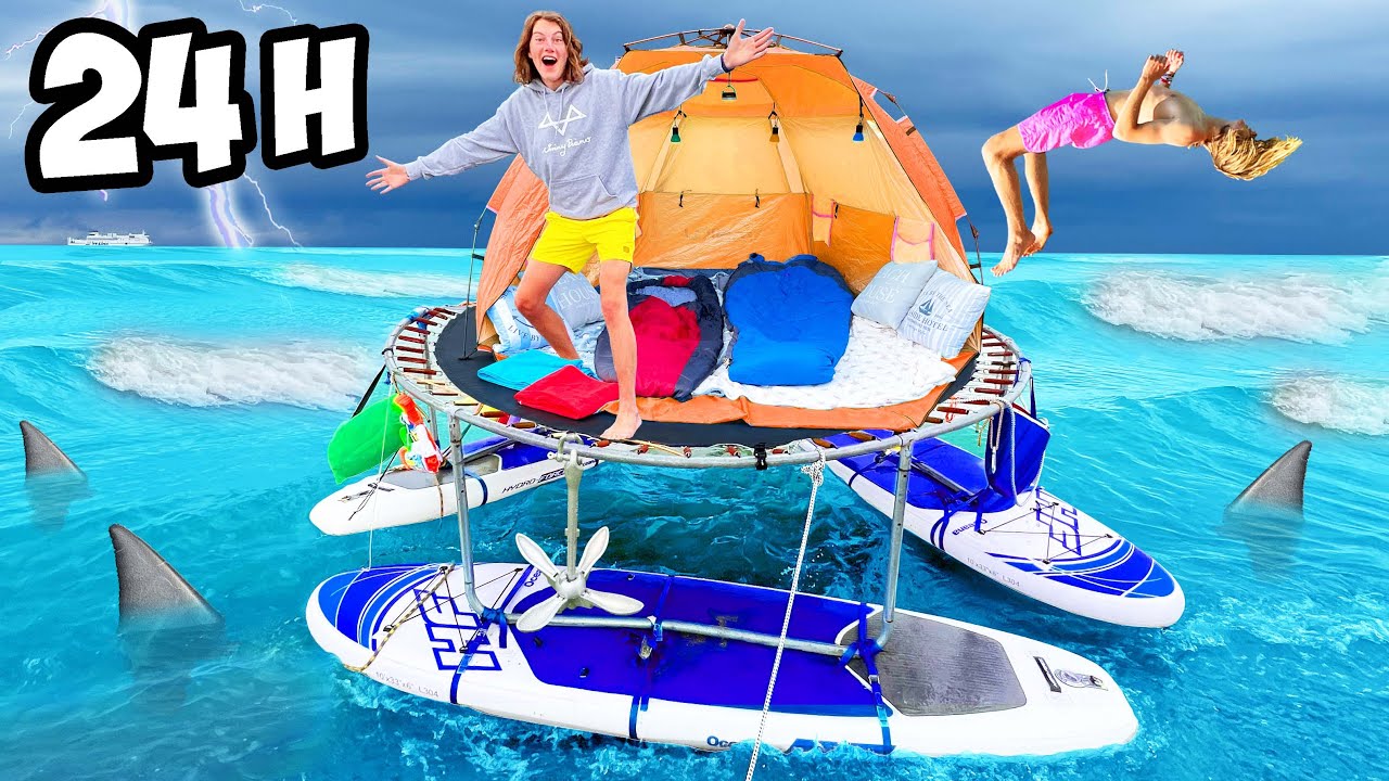 24 STUNDEN auf RIESEN OZEAN TRAMPOLIN Challenge! (mit Übernachtung!)