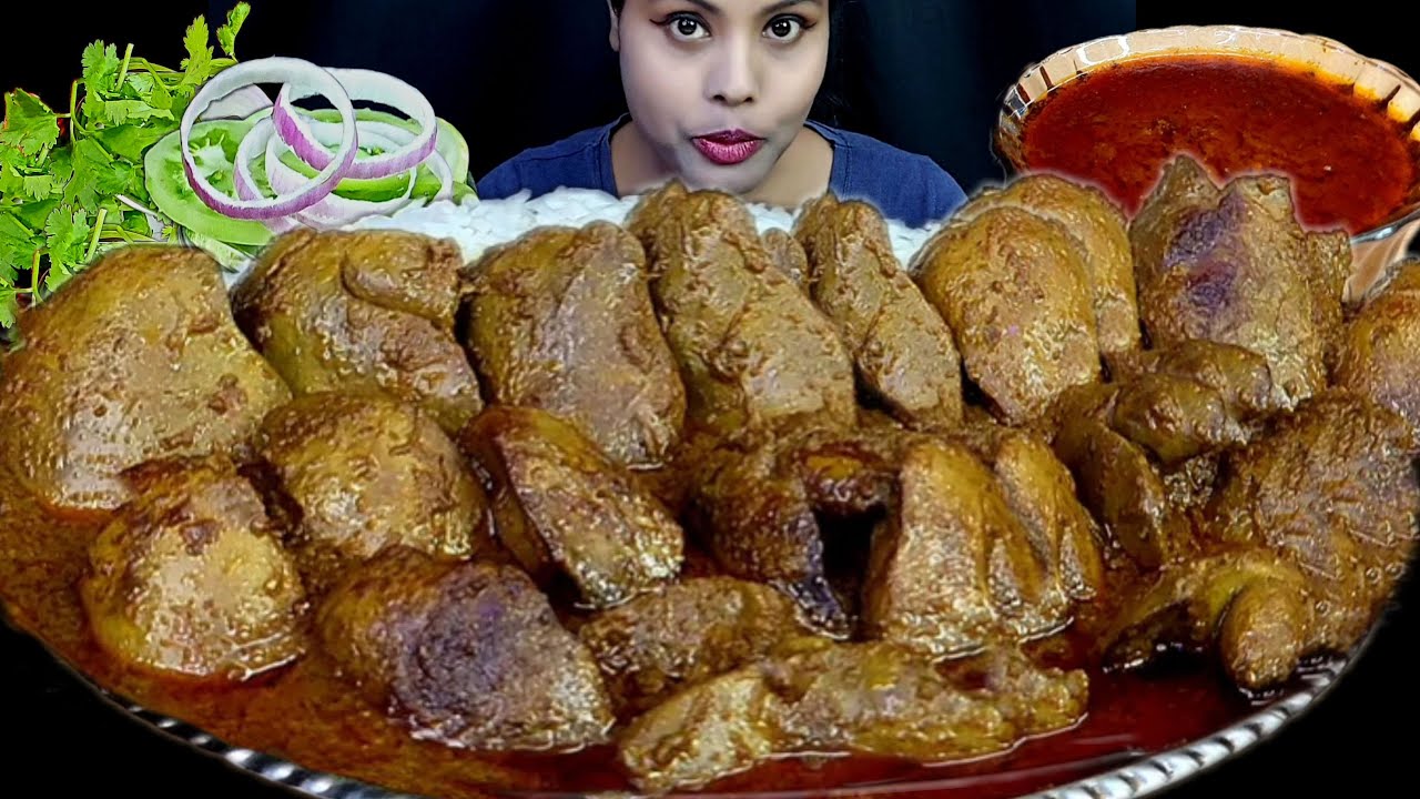 Eating Show Spicy Chicken Curry With Rice Asmr Eating Video Chicken Liver Curry With Rice Mukbang
