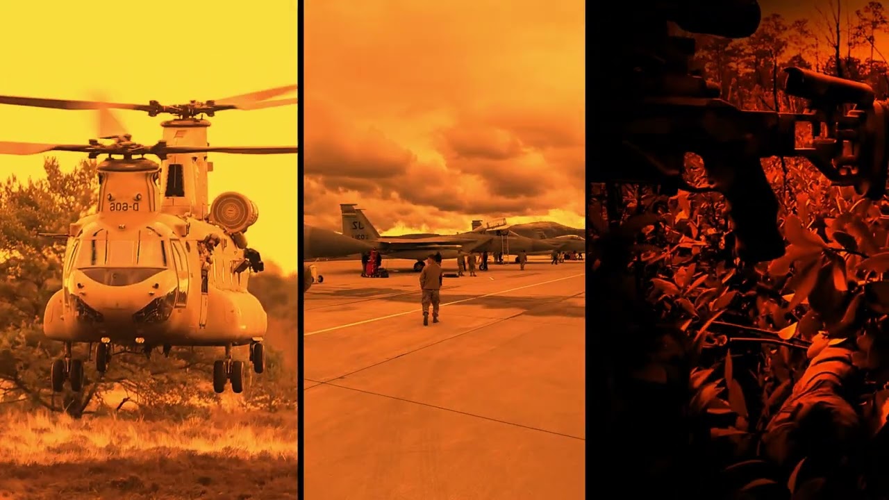US special operations helicopters fly over the area in precise formation