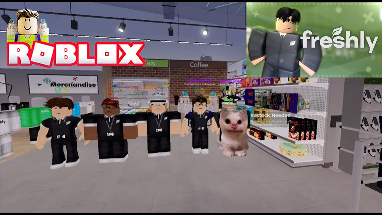 Roblox Freshly grocery store game, A day in working at Freshly restocking and as a cashier.