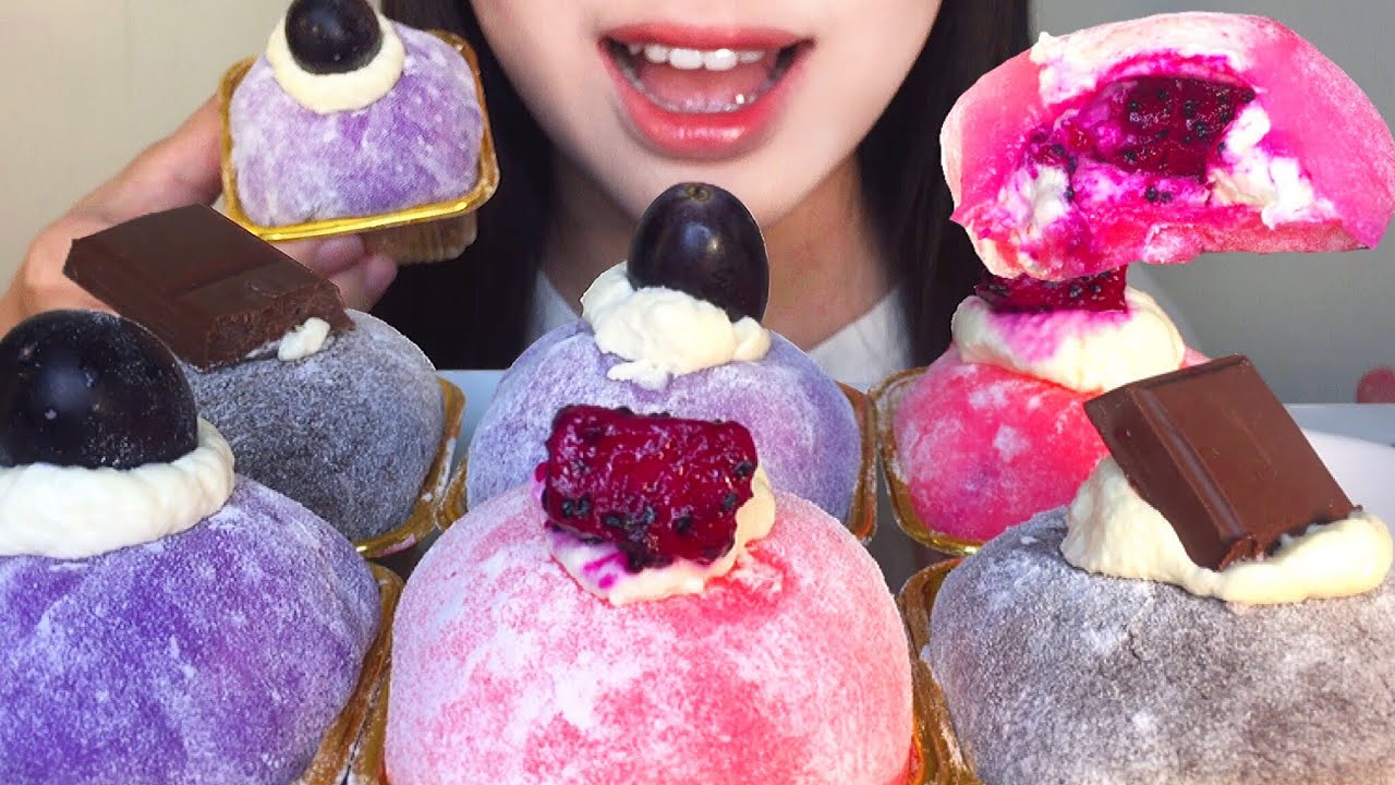 ASMR eating Cream Mochi (Grapes, Dragonfruit, Chocolate) | MIRA’s Mukbang
