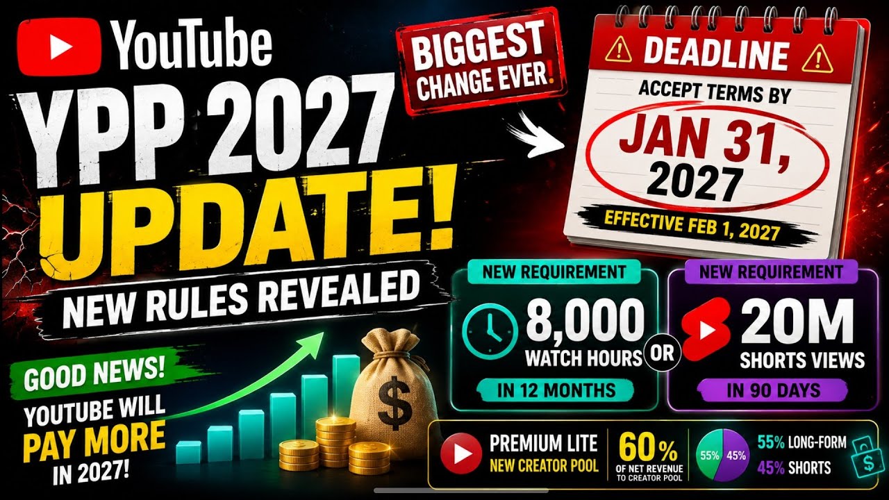 YouTube YPP 2027 UPDATE: 8,000 Hours, 20M Shorts & New Monetization Rules