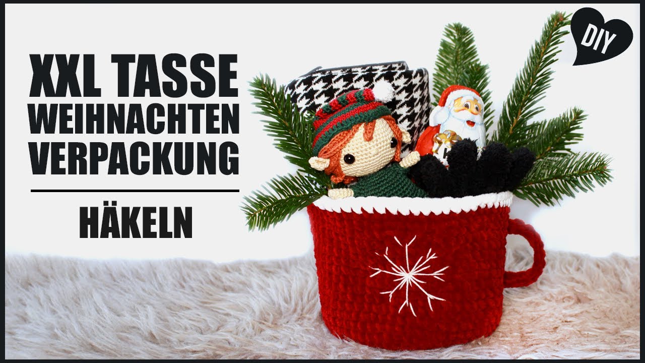 Weihnachtssack XXL Tasse häkeln | Verpackung X-MAS Häkelanleitung - DIY by Pfirsichteufel