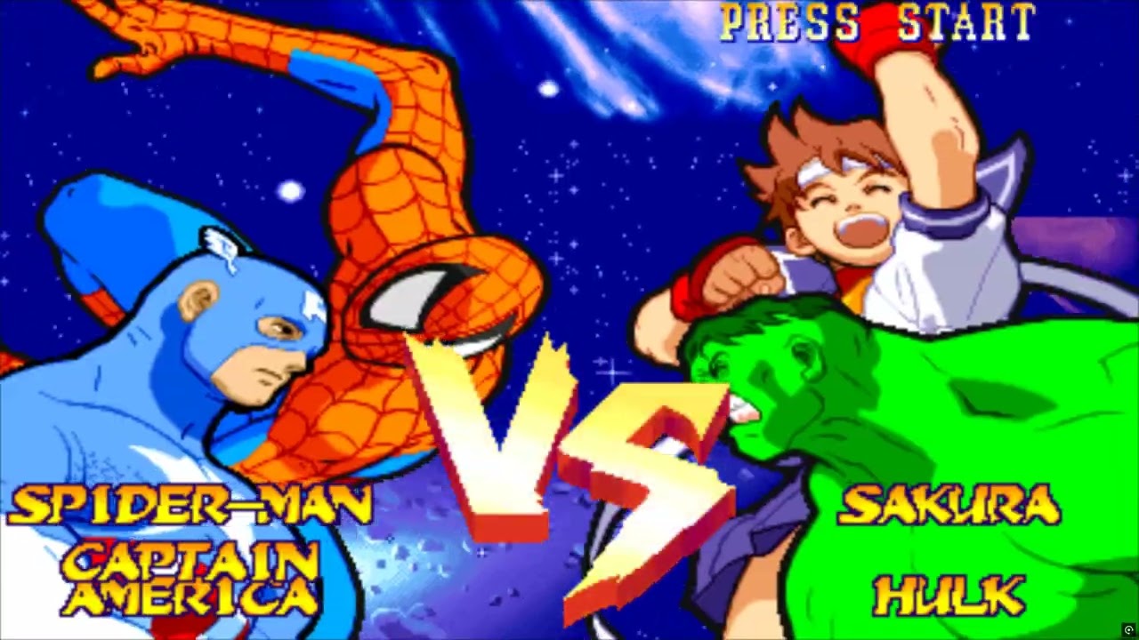 Человек-паук и Капитан Америка - Супергерои Marvel против Street Fighter (аркадный режим)