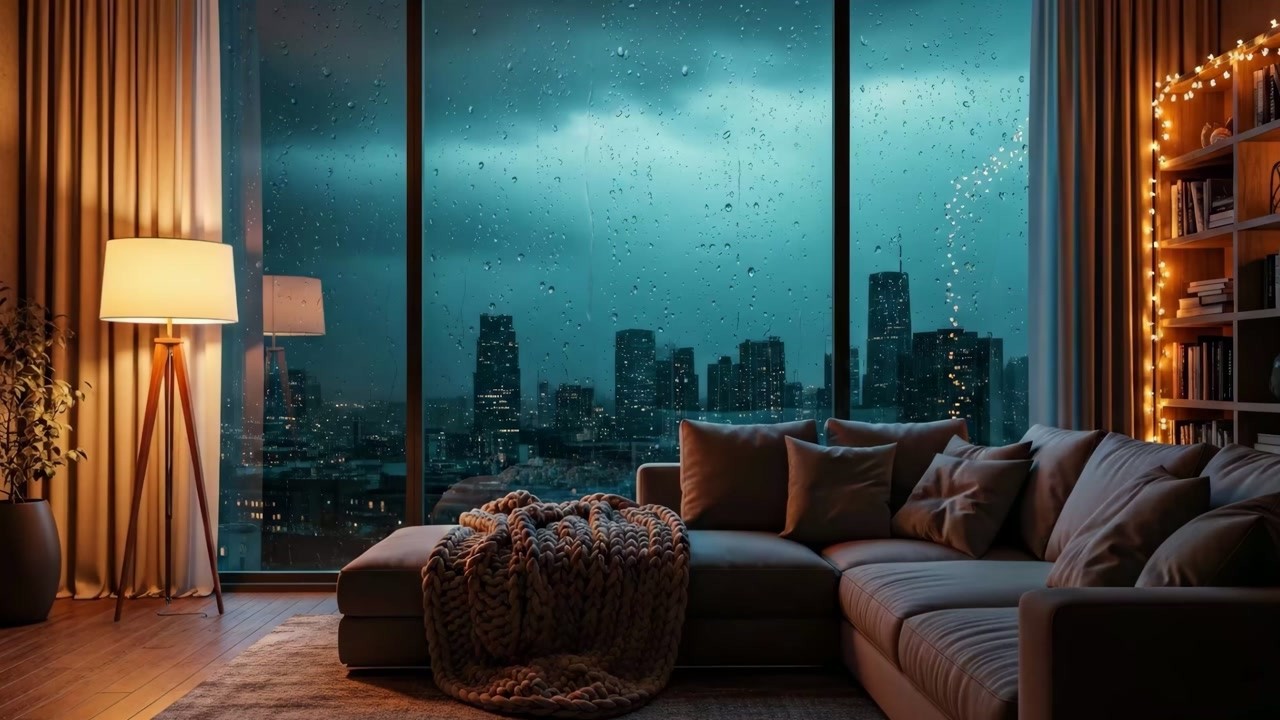 Cozy Rainy Night in Luxury Apartment 📖 Reading by the Window with Rain Sounds