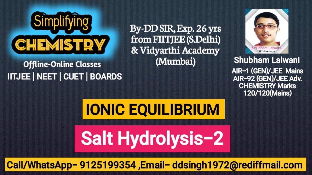 IONIC EQUILIBRIUM -Salt Hydrolysis for IITJEE /NEET/CUET/BOARDS.