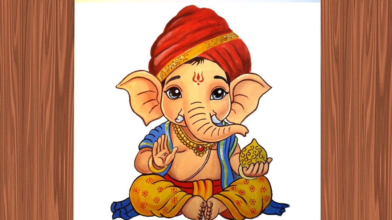 Cute Lord Ganesha Drawing with watercolors | Ganpati drawing easy✨️🙌 | Ganpati bappa drawing 🙏