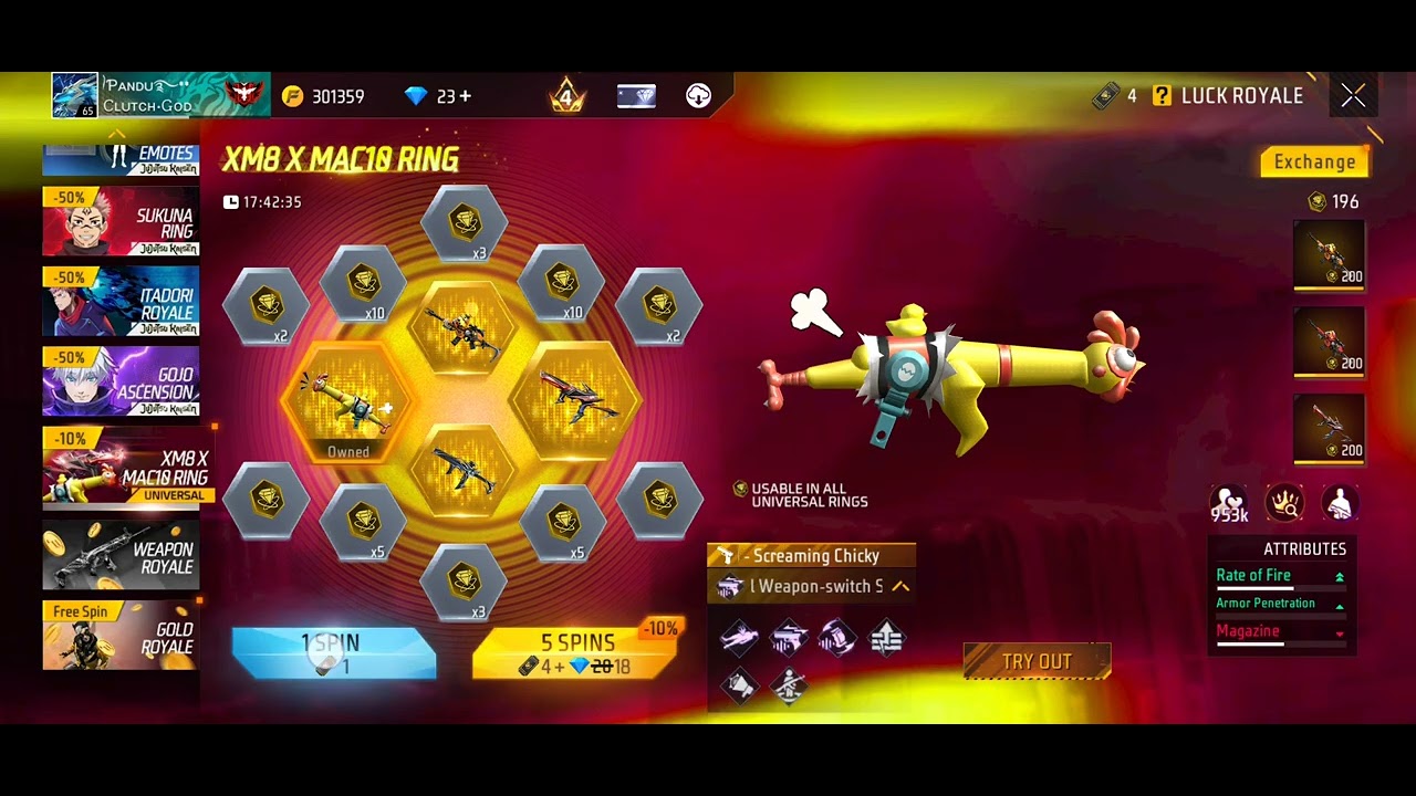 Spinning New  XM8 X MAC10 Ring Event | One Spin Trick I got Screaming chicky XM8 only free spin | 