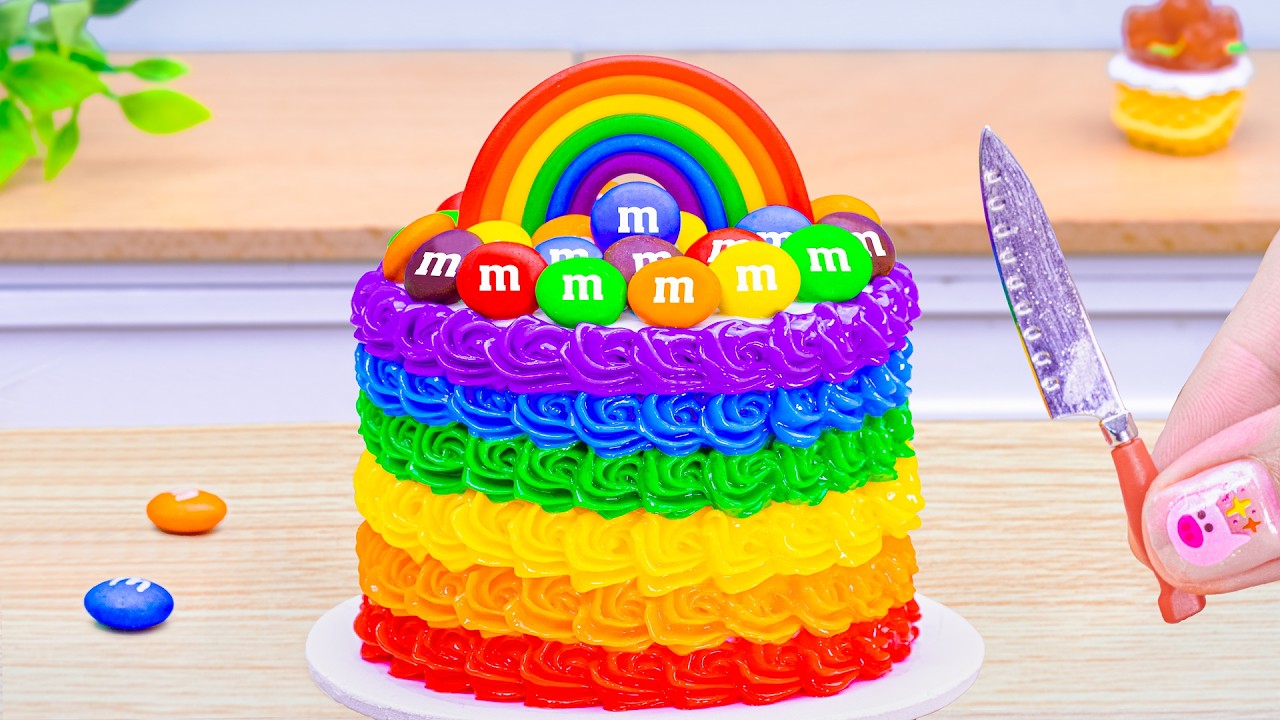 How To Make Rainbow Cake Recipe – Amazing Colorful M&M Chocolate Cake Decorating ASMR